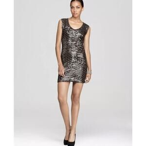 Guess Tiger Eye Chocolate Mocha Sequin Sexy Sheath Party Dress Small Cocktail